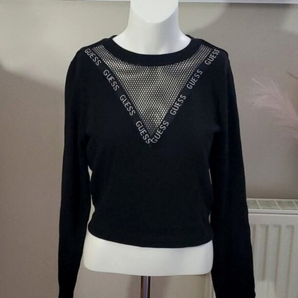 New Guess Vintage Y2K V Mesh Logo Pullover